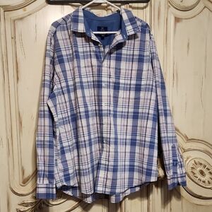 George Men's Casual Blue and White Plaid Shirt